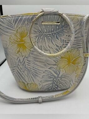 Brahmin Lemonade Nostalgia Mod Bowie Satchel Yellow Blue Small Round Handle